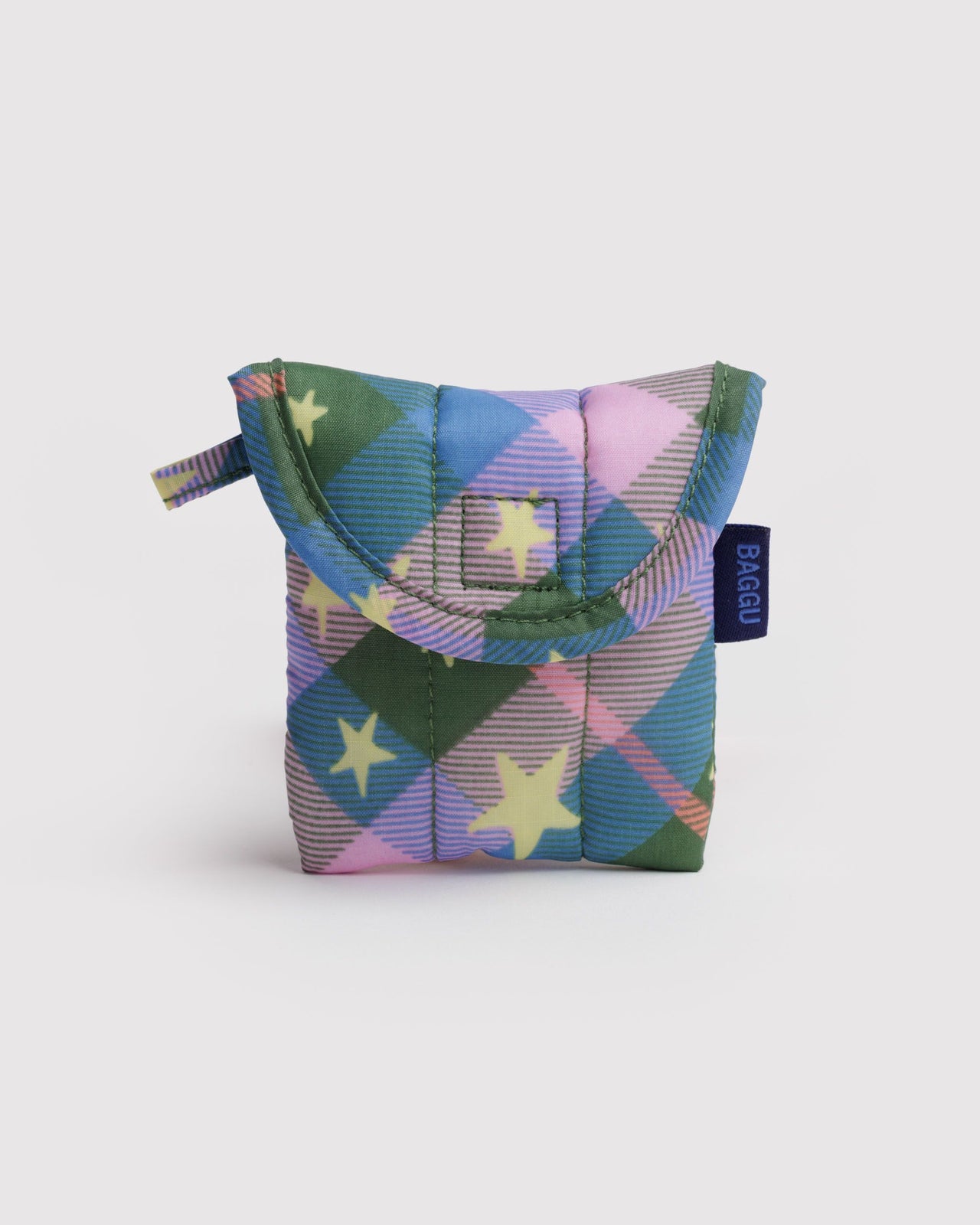 Puffy Earbuds Case - Green Star Plaid