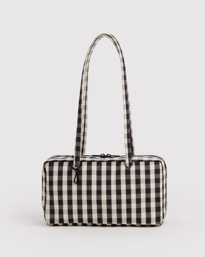 BAGGU  Nylon Bowler Bag - Black and Cream Gingham