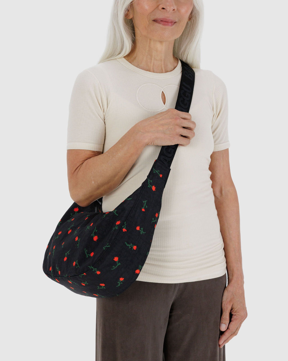 BAGGU Crossbody Bags Medium Nylon Crescent Bag - Painted Wildflower