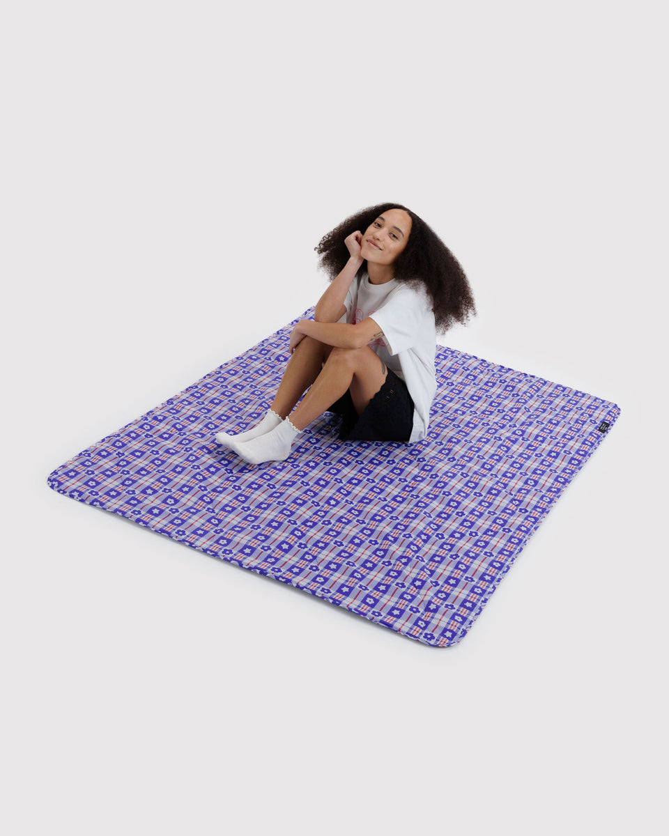 BAGGU Products Puffy Picnic Blanket - Market Plaid Blue
