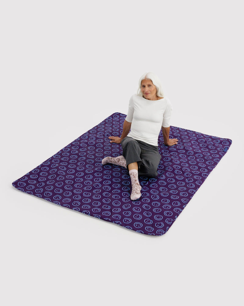 BAGGU Home & Outdoor Puffy Picnic Blanket - Indigo Happy