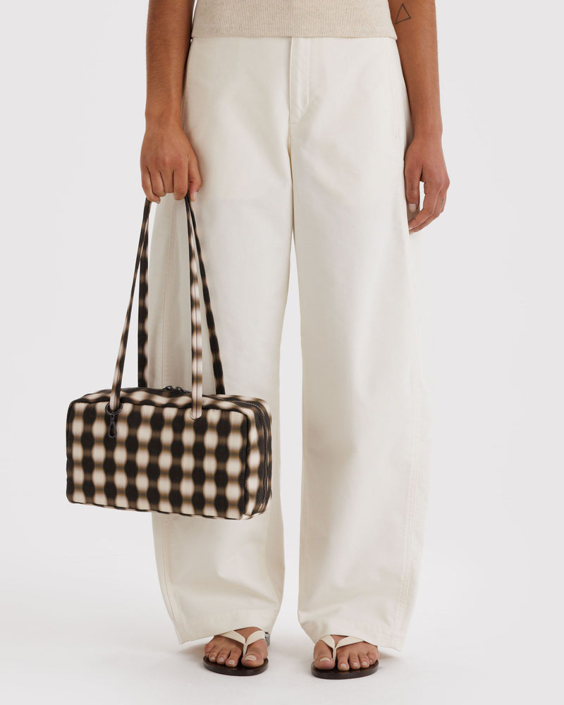 BAGGU  Nylon Bowler Bag - Blurred Gingham Brown