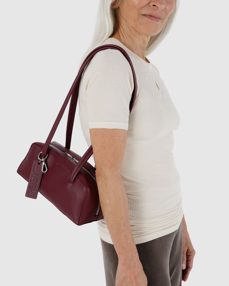 BAGGU  Small Recycled Leather Bowler Bag - Mahogany