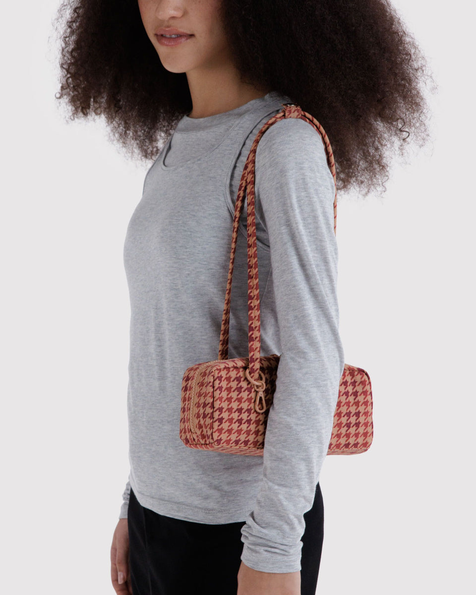 BAGGU New Arrivals Small Nylon Bowler Bag - Tan Houndstooth