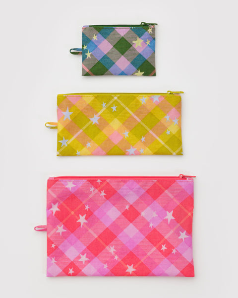 BAGGU New Arrivals Flat Pouch Set - Star Plaid