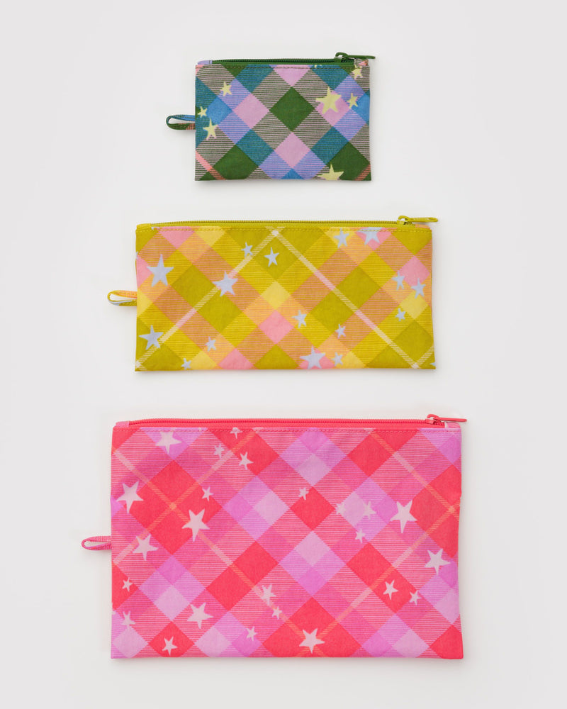 BAGGU New Arrivals Flat Pouch Set - Star Plaid