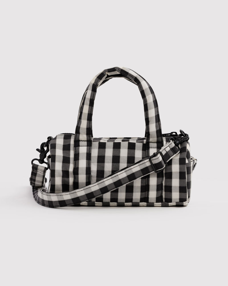 BAGGU Black Bags Small Nylon Duffle Bag - Black and Cream Gingham