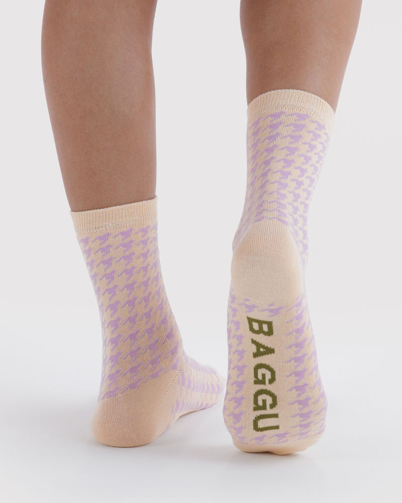 BAGGU  Crew Sock - Pink Houndstooth