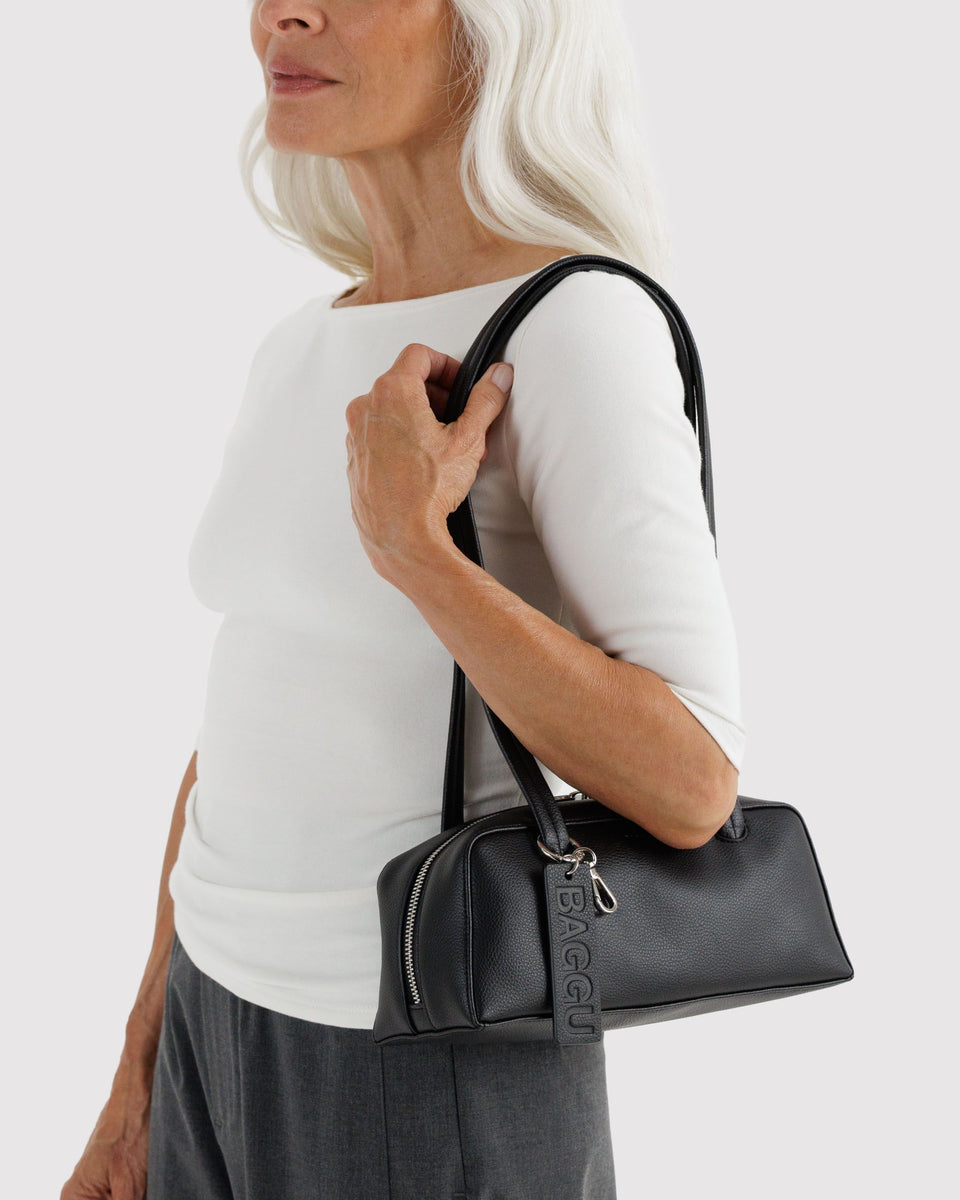 BAGGU Black Bags Small Recycled Leather Bowler Bag - Black