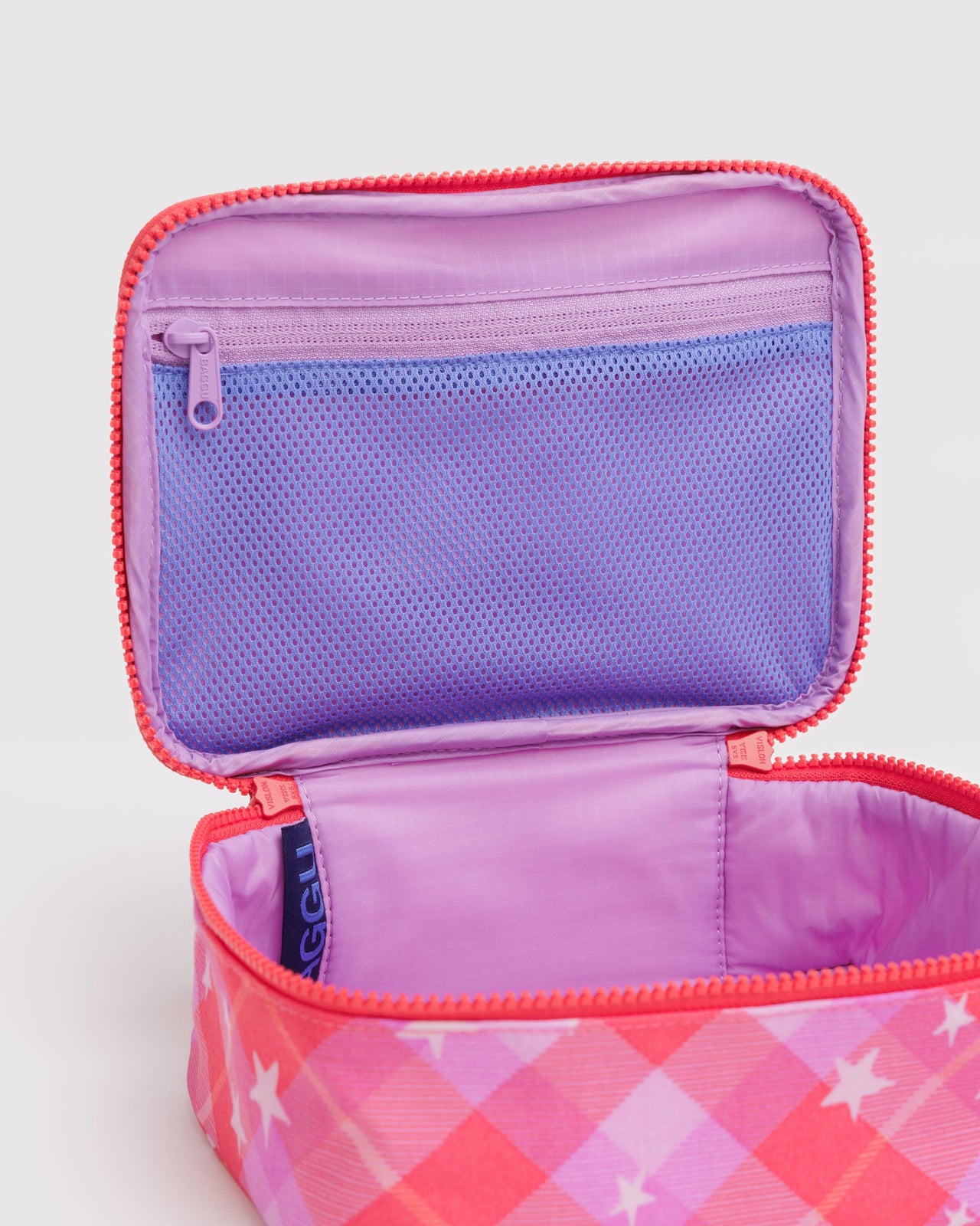 Small Cosmetic Case - Pink Star Plaid