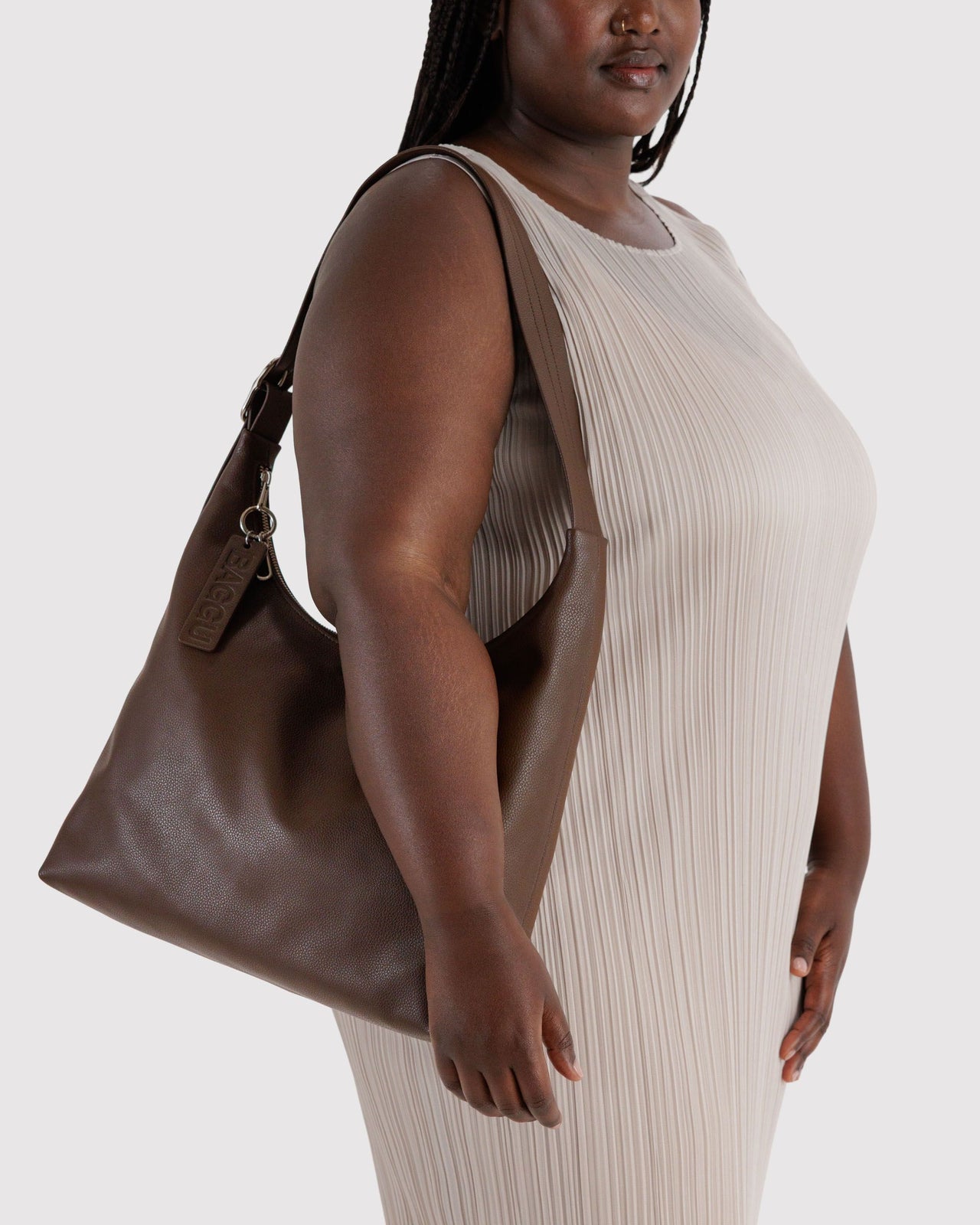 Recycled Leather Shoulder Bag - Brown