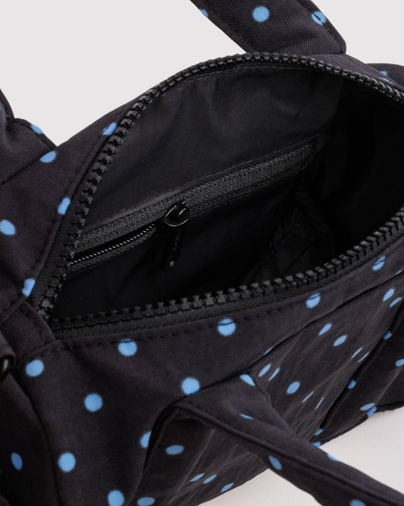 BAGGU Black Bags Small Nylon Duffle Bag - Black and Sky Blue Micro Dot