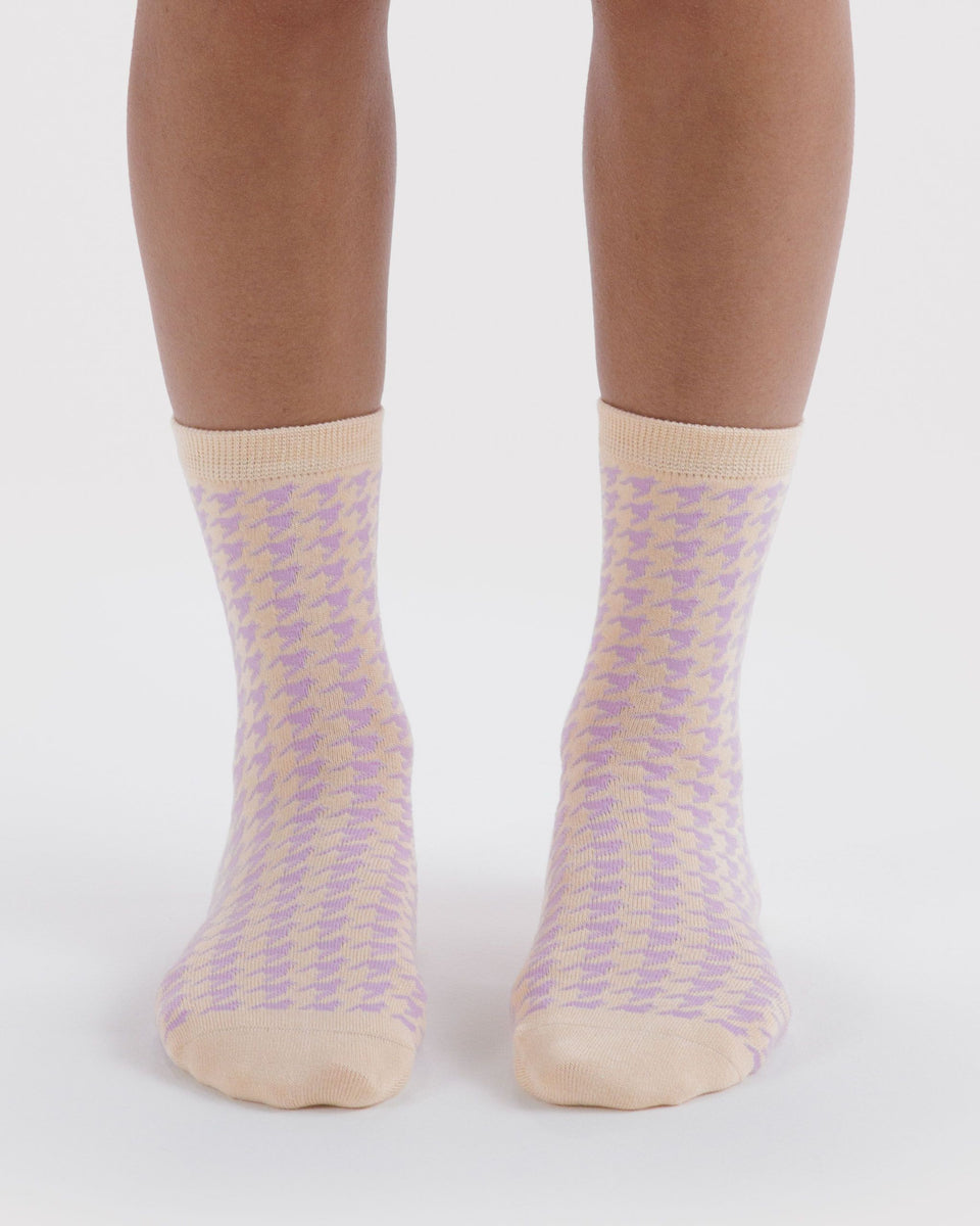 BAGGU Crew Socks Crew Sock - Pink Houndstooth