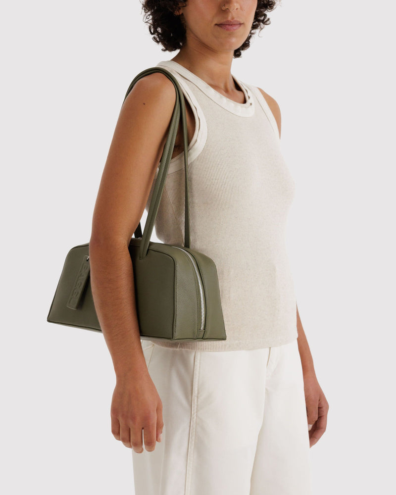 BAGGU  Recycled Leather Bowler Bag - Loden