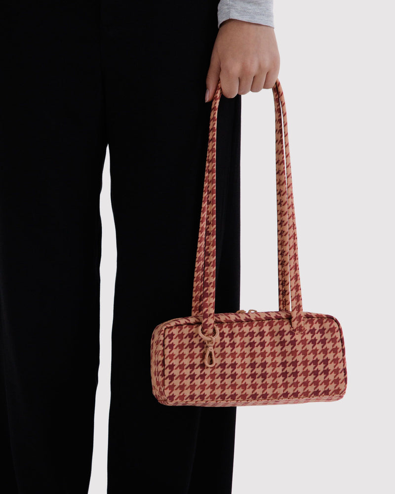 BAGGU  Small Nylon Bowler Bag - Tan Houndstooth