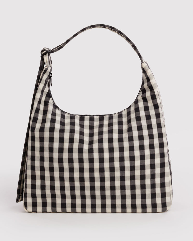 BAGGU  Nylon Shoulder Bag - Black and Cream Gingham