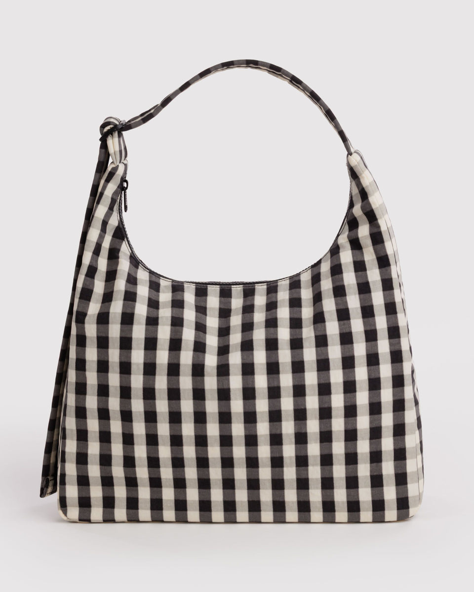 BAGGU Black Bags Nylon Shoulder Bag - Black and Cream Gingham