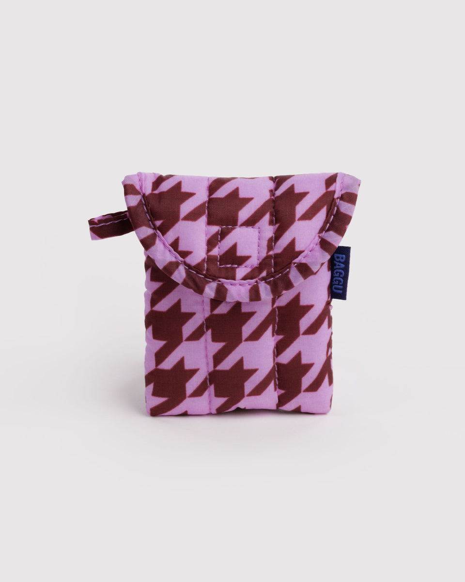 BAGGU Puffy Stuff Puffy Earbuds Case - Pink Houndstooth