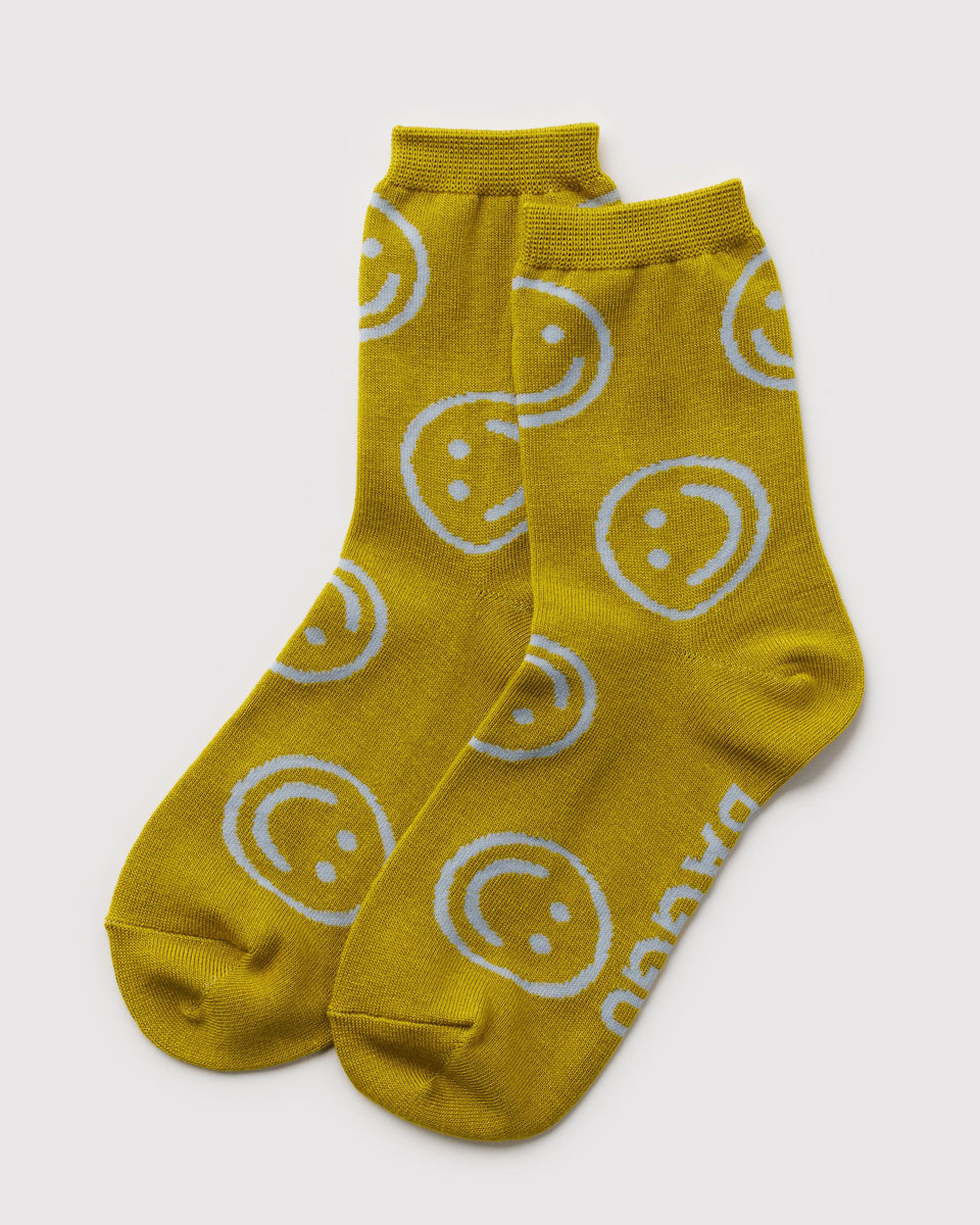 BAGGU Socks - Baggu Functions ONLY Crew Sock - Ochre Happy