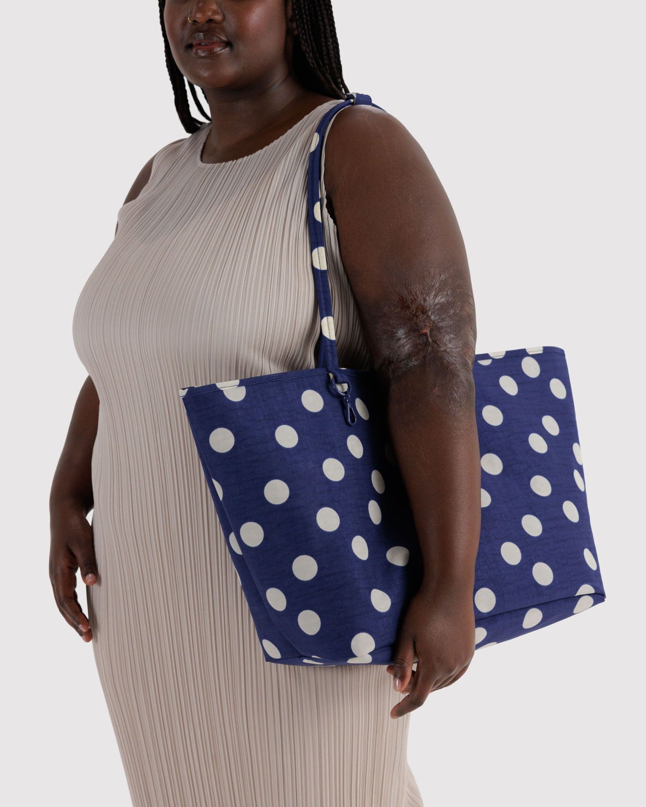 Large Nylon Reversible Tote - Navy Polka Dot Mix