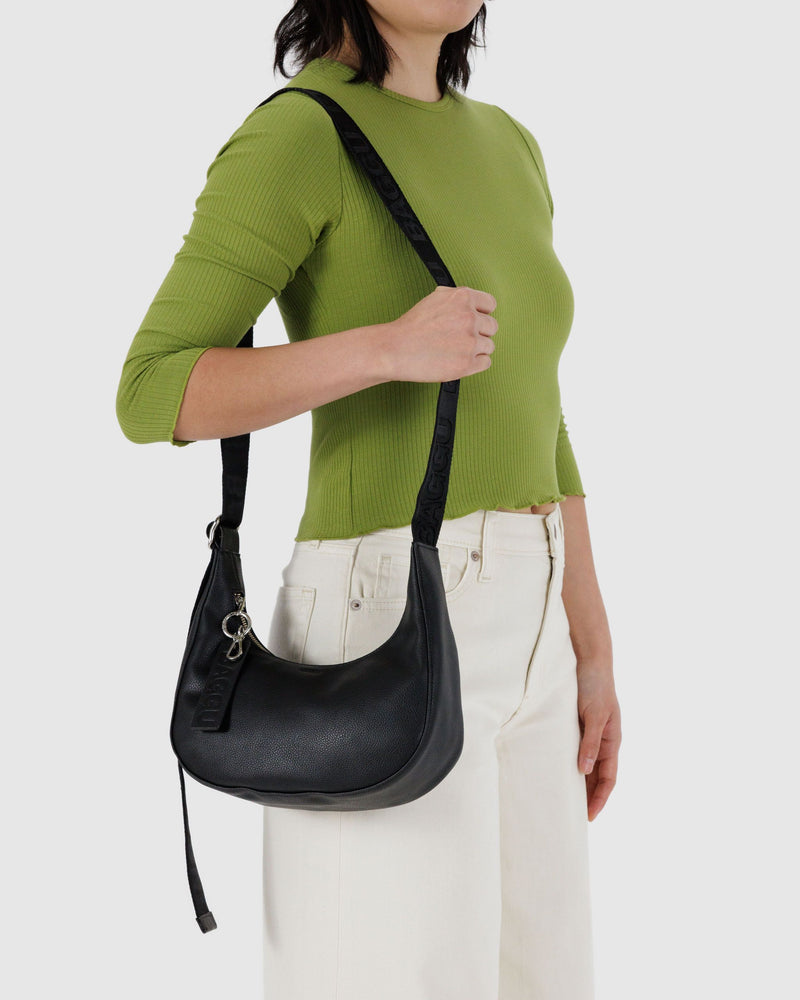 BAGGU  Small Recycled Leather Crescent Bag - Black