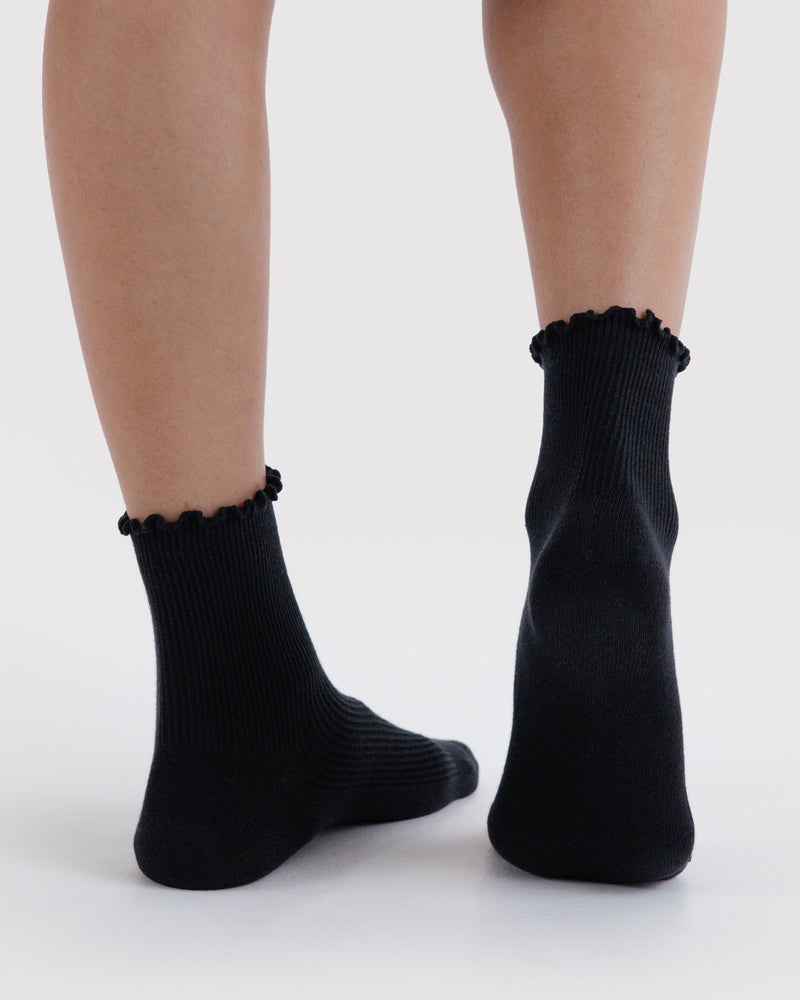 BAGGU  Lettuce Edge Sock Set of 2 - Black
