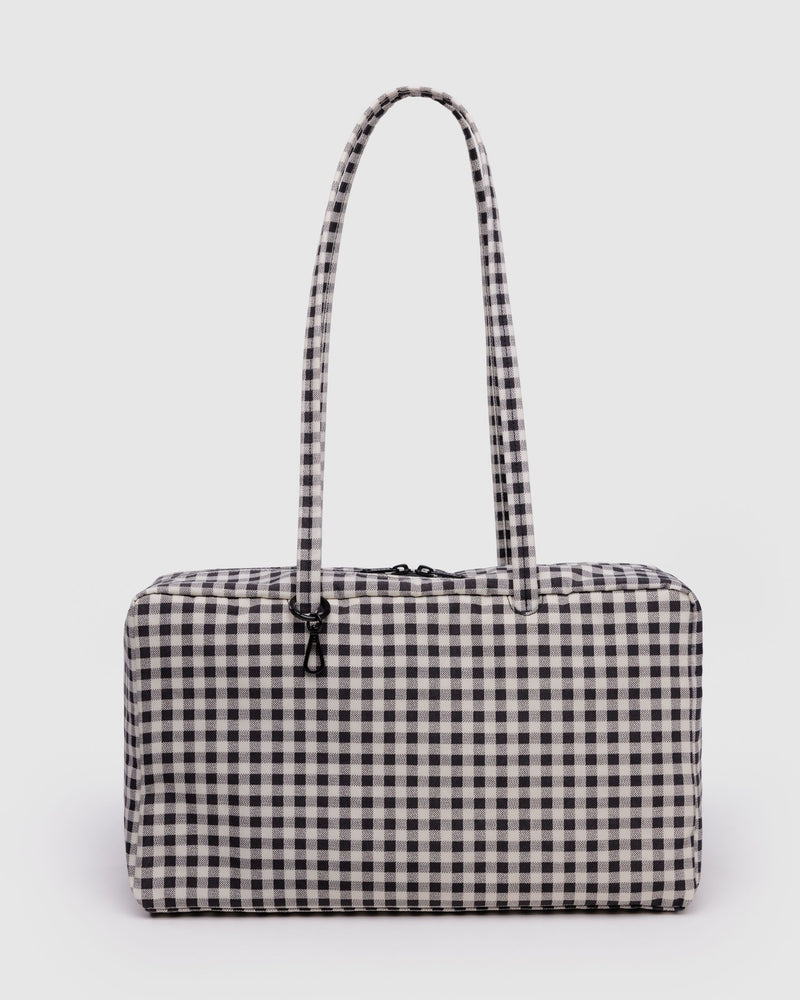 BAGGU  Medium Nylon Bowler Bag - Black & White Gingham