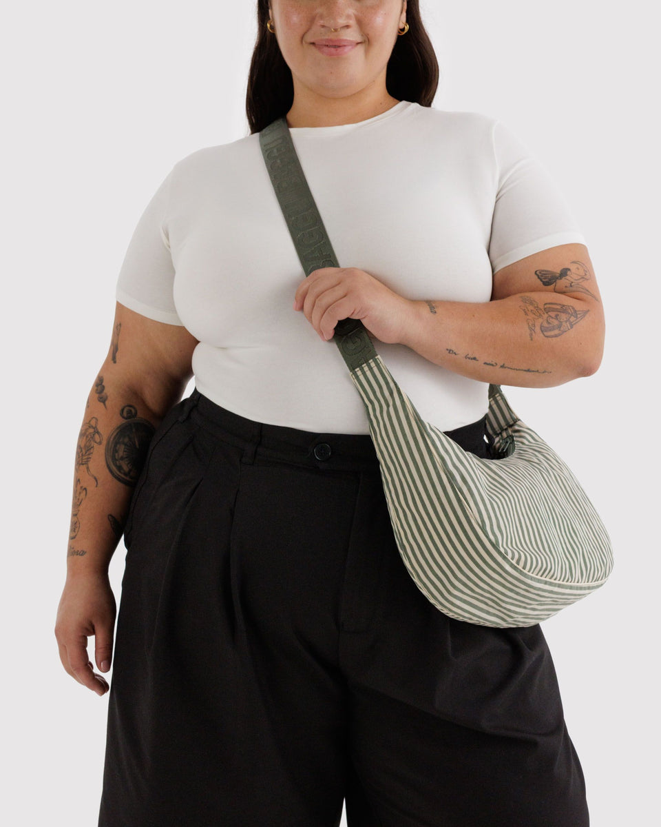 BAGGU New Arrivals Medium Nylon Crescent Bag - Sage Stripe
