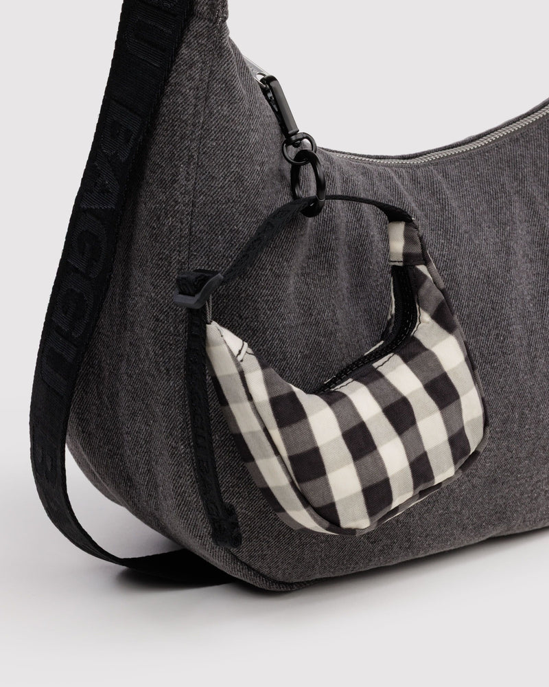 BAGGU  Crescent Bag Charm - Black and Cream Gingham