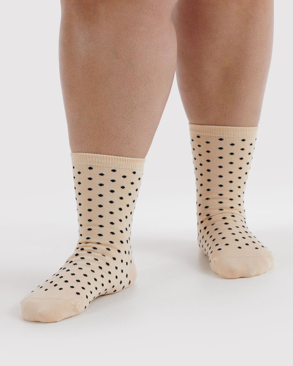 BAGGU Crew Socks Crew Sock - Micro Cream and Black Polka Dot