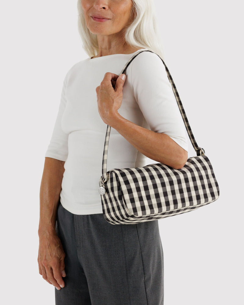 BAGGU Black Bags Nylon Loaf Bag - Black and Cream Gingham