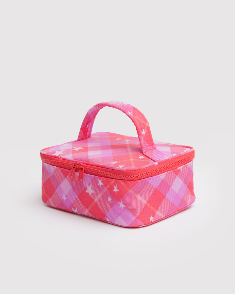 BAGGU New Arrivals Small Cosmetic Case - Pink Star Plaid