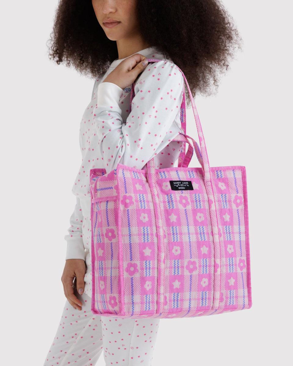 BAGGU Products Large Nylon Market Bag - Market Plaid Pink