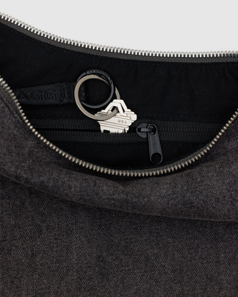 BAGGU  Medium Denim Crescent Bag - Washed Black Denim
