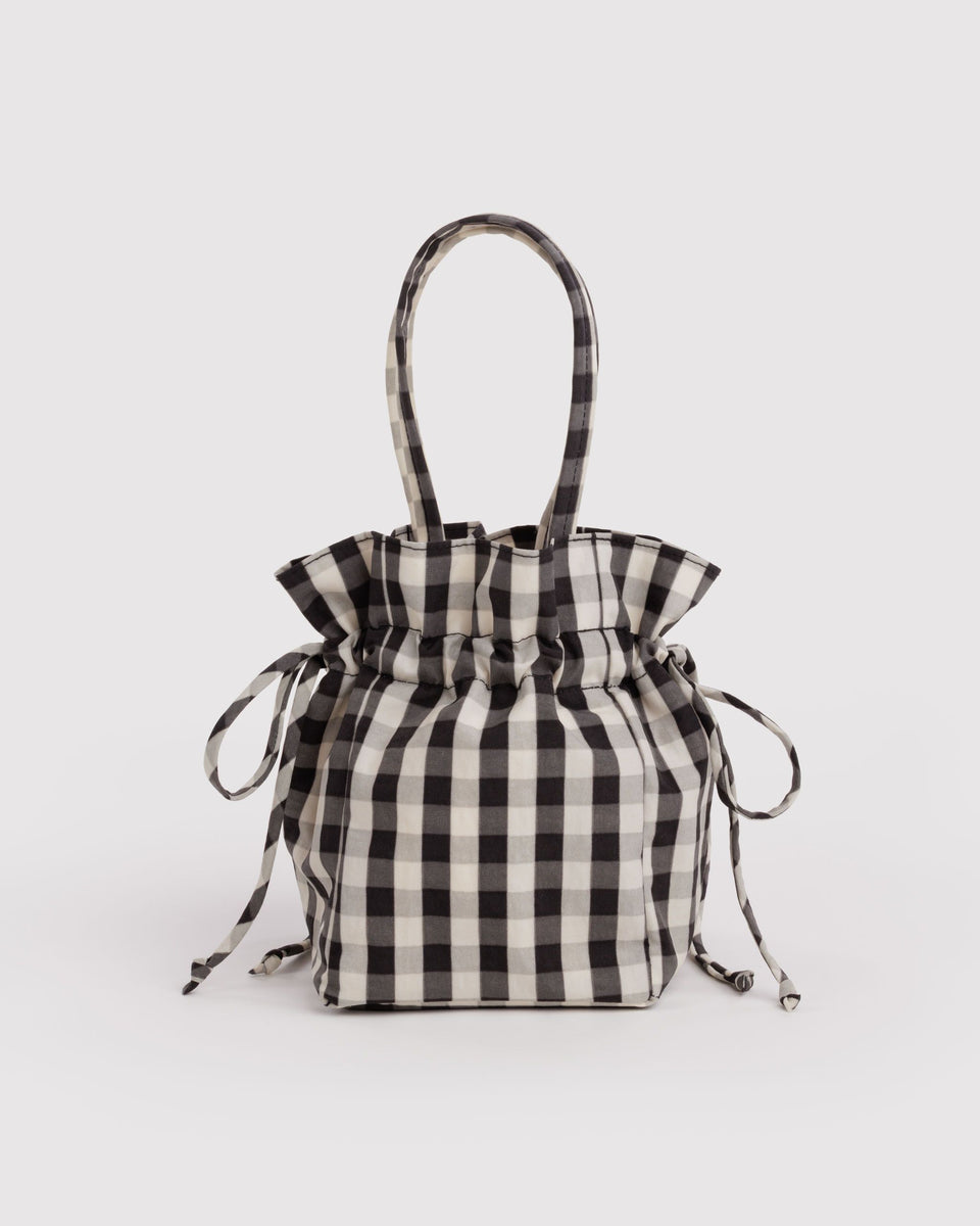 BAGGU Black Bags Nylon Drawstring Bag - Black and Cream Gingham