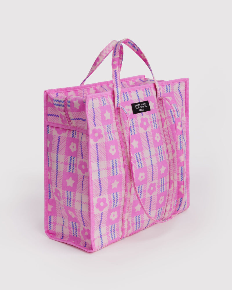 BAGGU  Large Nylon Market Bag - Market Plaid Pink