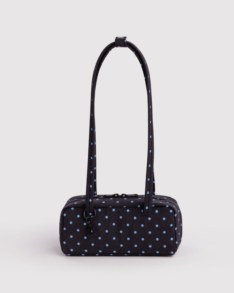 BAGGU Black Bags Small Nylon Bowler Bag - Black and Sky Blue Micro Dot