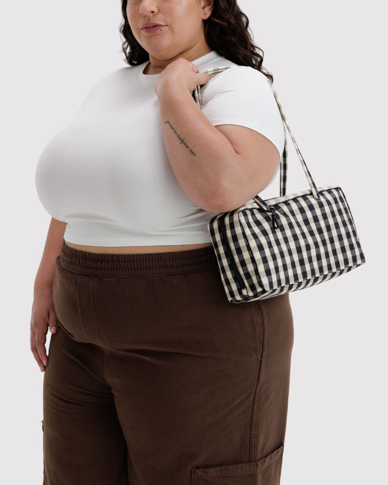 BAGGU  Nylon Bowler Bag - Black and Cream Gingham