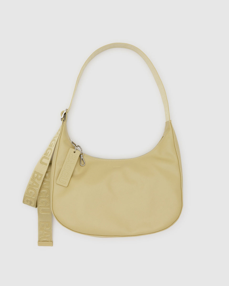 BAGGU Products Medium Recycled Leather Crescent Bag - Straw
