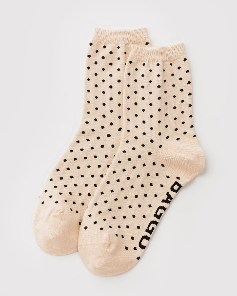 BAGGU Socks - Baggu Functions ONLY Crew Sock - Micro Cream and Black Polka Dot