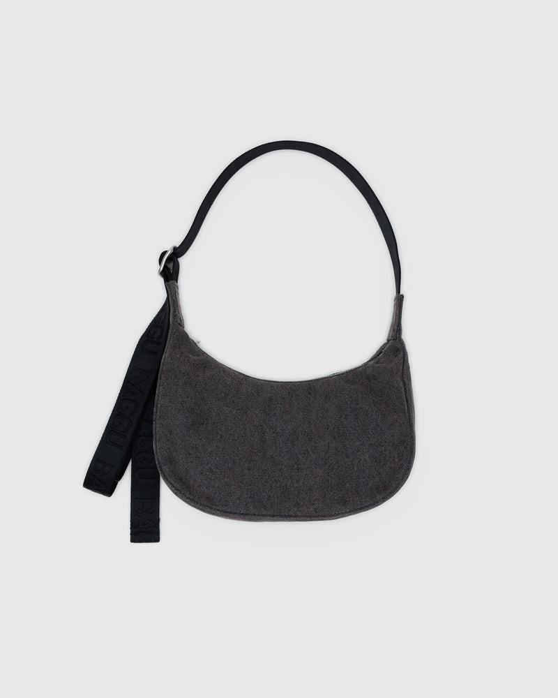 BAGGU  Small Denim Crescent Bag - Washed Black Denim