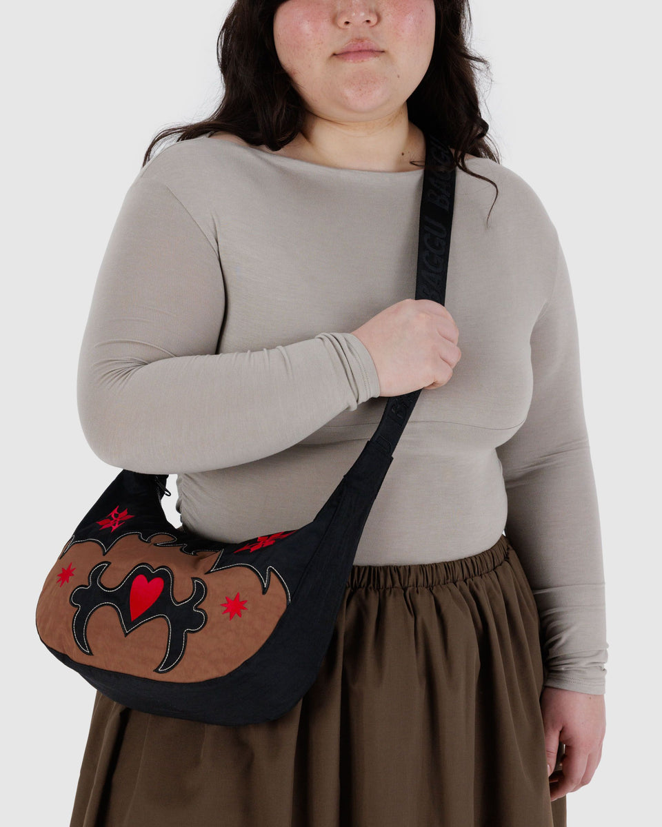 BAGGU Crossbody Bags Medium Nylon Crescent Bag - Western Appliqué