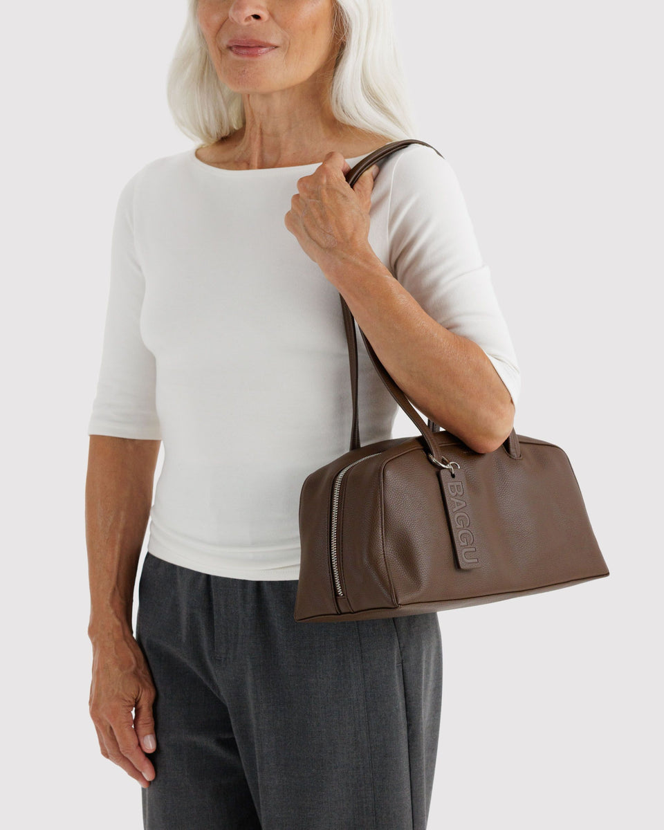 BAGGU Recycled Leather 2025 - Shipping Recycled Leather Bowler Bag - Brown