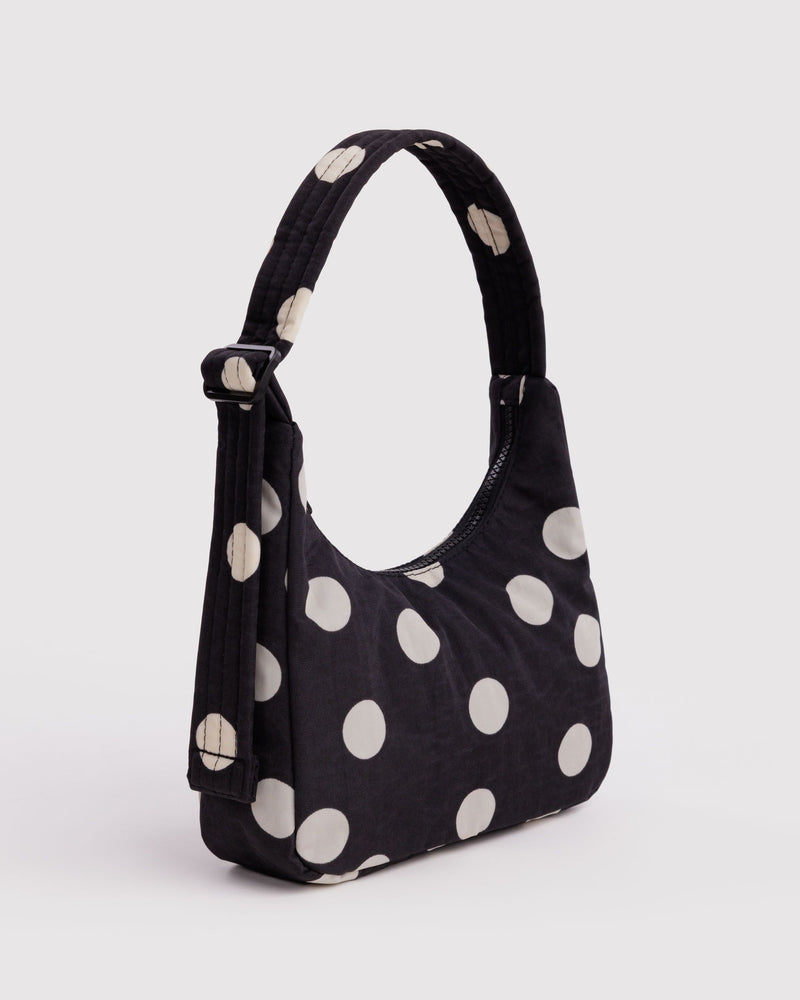 BAGGU Black Bags Mini Nylon Shoulder Bag - Black and Cream Polka Dot