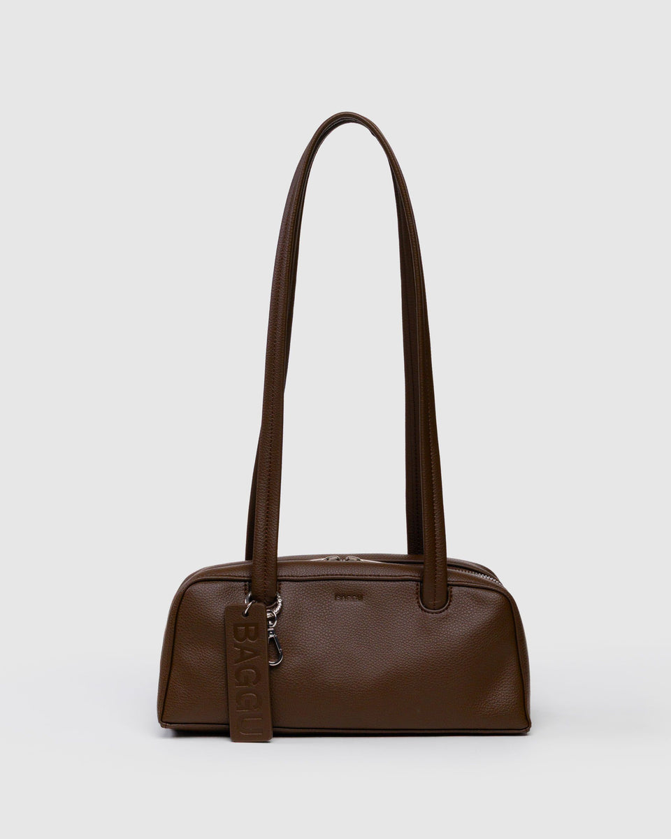 BAGGU Recycled Leather 2025 - Shipping Small Recycled Leather Bowler Bag - Brown