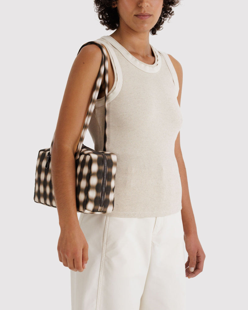 BAGGU  Nylon Bowler Bag - Blurred Gingham Brown