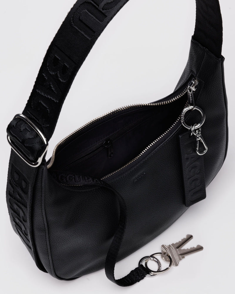 BAGGU  Small Recycled Leather Crescent Bag - Black