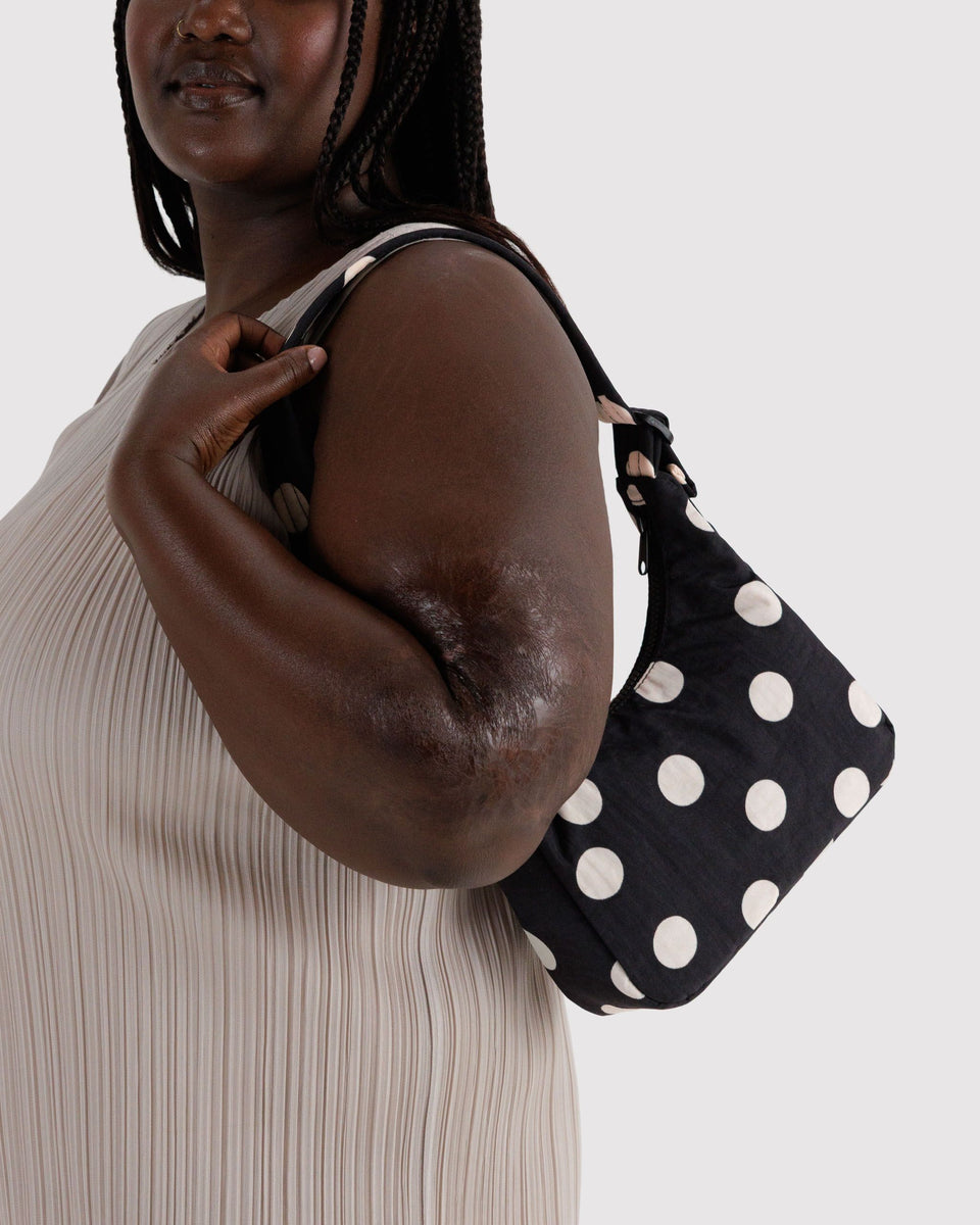 BAGGU Black Bags Mini Nylon Shoulder Bag - Black and Cream Polka Dot