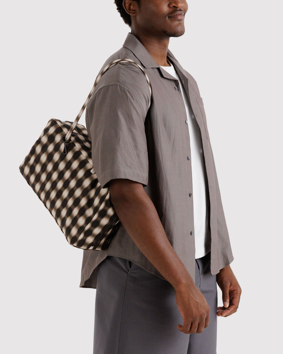 BAGGU Products Medium Nylon Bowler Bag - Blurred Gingham Brown