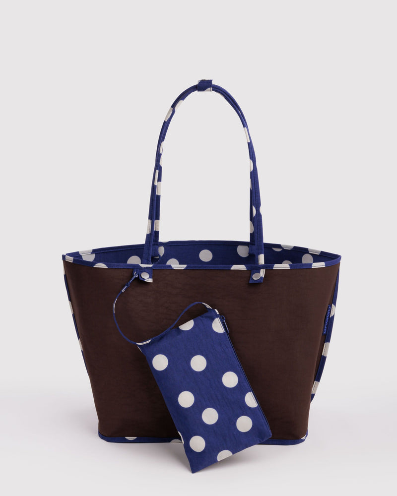 BAGGU  Large Nylon Reversible Tote - Navy Polka Dot Mix